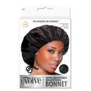 Evolve Satin Adjustable Drawstring Bonnet, Black