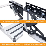 WheelX 1-Step Manual Retractable RV Steps, Foldable Aluminum Alloy with Thickened Steel Plate, 440 lb Load Capacity, Wide Anti-Slip Platform, Silver