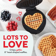 Dash Express Electric Waffle Maker, 8-Inch Heart-Shaped, Dual Nonstick Surfaces, Quick Heat-Up, Compact Red