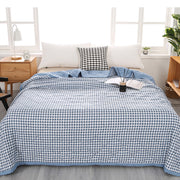 Fridja Thin Microfiber Breathable Plaid Pattern Thin Bedding Comforter, Queen, Light Blue - Lightweight