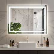 Edx Anti-fog LED Bathroom Mirror, Dual Light Source, Three Lighting Modes, Adjustable Brightness, White, 28x36 in