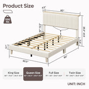 Bestier USWMB01-B701253C-OWHT Queen Platform Bed with Adjustable Storage Headboard Shelf, Cream