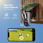 Conico Security Camera, Dual-Lens Pan-Tilt Zoom, 2K HD Color Night Vision, Solar Powered, 4G LTE Wireless, IP65 Waterproof