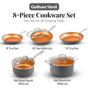 Gotham Steel 8294 Pro Pots and Pans 8 Piece Non Stick Aluminum Cookware Set, Stainless steel