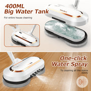 AlfaBot S2-AAA Cordless Electric Mop, Dual-Motor Spin Mop with LED Headlight, 13.6oz Water Tank, Self-Propelled Floor Cleaner for Multi-Surface, Adjustable Handle, Up to 60 mins Runtime, S2-AAA