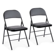 Concetta 2 Pack Folding Chairs, Portable Indoor Outdoor, Leather Padded Seat, Rust-Resistant Metal Frame, Black and Khaki
