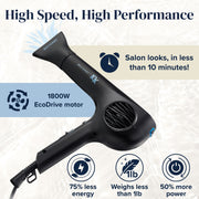Bio Ionic 10X UltraLight Speed Hair Dryer, 1800W Brushless Motor, Ionic Technology, Adjustable Heat and Speed, Teal Tides Limited Edition