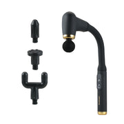 Brookstone Reachpulse Pro Long Handle Percussion Massager, 6-Speed Deep Tissue Massage Gun with 4 Interchangeable Heads, Rechargeable Battery, Portable Black