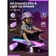 ZIFFY Electric Wiggle Car, 6V 5.5Ah Rechargeable Battery, 2 Speed Ride-On Toy with LED Wheels, Triple Anti-Rollover Safety, Purple