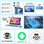 CUPEISI Android 15 Tablet PC, 10 Inch 1280x800 IPS HD Touchscreen, 20GB RAM, 128GB ROM, 2TB Expandable Storage, Quad-Core 2.0GHz Processor, Bluetooth Keyboard Mouse Stylus, WiFi 6, Bluetooth 5.0, CP31M