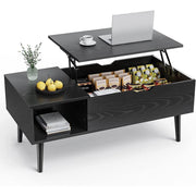 edx WM-LIFT-001 Wooden Lift Top Coffee Table with Hidden Compartments and Adjustable Shelves, Black grain