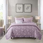 NSH by New Sega Home Pembrook 5-Piece Comforter Set, Full/Queen, Purple Floral Vine Paisley Pattern, 3D Embossed Microfiber, PEMB-DM-04