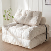 BYBYME Folding Sofa Bed Convertible Floor Couch with Corduroy Fabric and High-Density Foam Beige Single