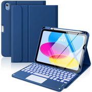 MoKo iPad Keyboard Case for A16 11th Gen 11in and 10th Gen 10.9in, Detachable Bluetooth Keyboard with 7-Color Backlight, Multi-Touch Trackpad, Pencil Holder, Navy Blue