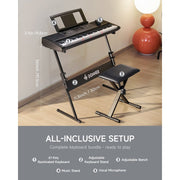 Donner DEK-300 61-Key LED Electronic Keyboard Piano with Interactive Light-Up Keys, 500 Timbres, 300 Rhythms, Teaching Mode, USB-MIDI Connectivity, Stand & Adjustable Bench
