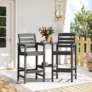 SERWALL Tall Adirondack Chairs Set of 2 with Connecting Table, HDPE Outdoor Barstools, Grey