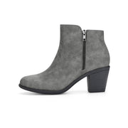 BLISSFUL STEP Allegra K Women's Round Toe Stacked Block Heel Ankle Boots, Gray, Medium Width, 2.75 in Heel