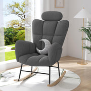UHOMEPRO F0518 Paproos Modern Teddy Fabric Rocking Chair with High Backrest, Gray