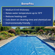 In The Swim Blue Oval Solar Pool Cover, 15 x 30 ft, 8 Mil Polyethylene, UV Resistant, Cut-To-Fit Design