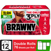 Georgia Pacific Brawny Tear-A-Square 3-Ply Paper Towels, White, 12 Double Rolls (24 Regular Rolls), 76 Sheets per Roll