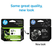 HP 67XL Black Original Ink Cartridge, High Yield, Compatible with HP ENVY and DeskJet Printers, 3YM57AN#RFD