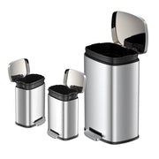 Qualiazero QZ10029 Rectangular Step Garbage Can 3 Piece Combo 13.2 gal Two 1.3 gal Stainless Steel