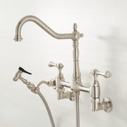 Signature Hardware Rl-5086-Bn Felicity Double Handle Wall Mounted Bridge Kitchen Faucet With Side Spray - Brushed Nickel