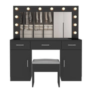 Ktaxon Large Makeup Vanity Table Set w/ Visible Glass Top and Charging Station, Black
