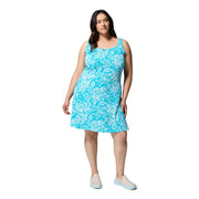 Columbia PFG Freezer III Sleeveless Athletic Dress with Sweat-Activated Cooling, UPF 30 Sun Protection, Ocean Teal Vacay Blooms, Medium, 1538021513M