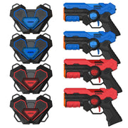 Tzumi Kiddos Laser Tag Blasters Set with 4 Battery Powered Blasters and Wearable Vests, Red and Blue, Indoor and Outdoor Play, 50-Foot Range, 30376