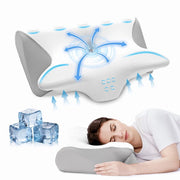 JUSTLET NJZ03 Cervical Neck Memory Foam Pillow, Orthopedic Contour Support w/Dual Height Options, White