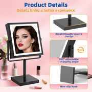 Ruacq 290-B Rechargeable Makeup Mirror, 4000mAh Battery, Lighted Vanity Mirror with 1X/10X Magnification, 3 Adjustable Color Lights, Brightness Control, Height Adjustable, 360 Rotation, Matte Black