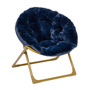 Flash Furniture Gwen Kids Cozy Mini Folding Saucer Chair, Navy Faux Fur Upholstery, Soft Gold Alloy Steel Frame, Foldable, 23 in FV-FMC-030-NV-SGD-GG