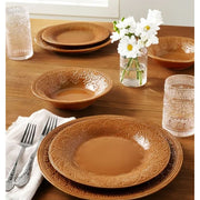 The Pioneer Woman Vintage Lace 12-Piece Ceramic Dinnerware Set, Warm Linen, Stoneware CARAMEL