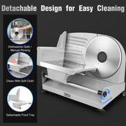 CUOCCO PRO Electric Meat Slicer, 200W Motor, Dual Blades, Adjustable 0-15mm Thickness, Detachable Blade, Child Safety Lock, Stainless Steel Tray