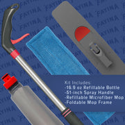 Fayina Spray Mop Kit, Integrated Spray Nozzle, 16.9 oz Refillable Bottle - Microfiber Mop Head