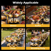 Catgood Round Half-Gold Plated Stainless Steel Buffet Chafing Dish Set, 5.3 Qt Capacity, 4-Pack, Mirror Finish, BI0025-ST-4PK