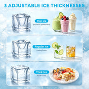 Snowyermine Commercial Ice Maker, 150 lb Daily Output, 33 lb Storage Bin, Dual Water Inlet, Adjustable Ice Thickness, Stainless Steel, IMSS10N1A029