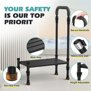Support Way RV Steps with Handrail, Adjustable Both Sides, Wide Platform with Anti-Slip Mats, Heavy Duty Metal, 800 lb Capacity, Black