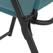 Mainstays Albany Lane 5pc Outdoor Dining Set, Teal Sling Fabric, Black Powder-Coated Steel Frame, Tempered Glass Table with Umbrella Hole, Folding Chairs, MS672807941901
