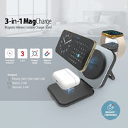 Bluestone WM-GS26-GY 3-in-1 Magnetic Wireless Charger for Smartphone, Apple Watch & AirPods, Gray