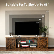 HOMRELEXA Farmhouse TV Stand for TVs Up to 65 in, Brown Burned Wood Finish, Adjustable Glass Shelves, Open Storage Cabinet, RGB LED Lighting