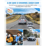Stock J07 Preferred 3 Channel Dash Cam, 4K Front, 2.5K Rear, 1440P Inside, Triple Car Camera with 32GB Card, G-Sensor, 24Hr Parking Monitor, Loop Recording, IR Night Vision, Blue, J07