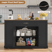 Homfa Kitchen Island Table, Black with Espresso Wood Top, 2 Drawers, Adjustable Shelves, Movable with 360 Swivel Wheels, Modern Buffet Cabinet for Dining and Living Room