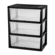 Sterilite Wide 3 Drawer Tower Storage Cart with Removable Clear Bins, Easy Assembly, Black, 4530-90