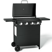 Kingchii DBR204C 4-Burner Propane Grill, 38,000 BTUs Gas Grill with Foldable Side Tables, Built-in Thermometer, Black