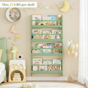 Homfa 4-Tier Wall Bookshelf, Space-Saving Wall-Mounted Book Storage Rack for Kids Room, Green, 43.7 in