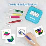 Kiddos Sticker Maker Machine, Ink-Free Thermal Printing, Portable Rechargeable DIY Craft Kit with Markers, Sticker Rolls, USB-C Cable for Kids 8+