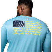 Columbia Terminal Tackle PFG Fish Flag Men's Long Sleeve Shirt, Omni-Shade UPF 50 Sun Protection, Omni-Wick Moisture Wicking, Vintage Blue/Collegiate Navy, XL, 187266
