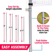 MD Sports Pro Volleyball and Badminton Set with Adjustable Steel Poles, 32 ft Nylon Net, 4 Aluminum Alloy Badminton Rackets, Synthetic Leather Volleyball, Includes Pump and Duffle Bag